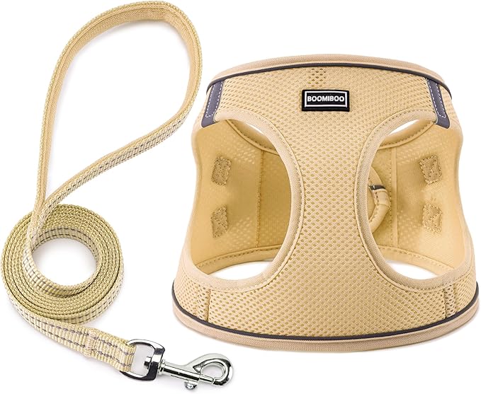 Dog Harness with Leash Set, No Pull Adjustable Reflective Step-in Puppy Pet Vest Harnesses for Small Medium Large Dogs and Cats,Beige M