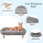 Cat Bed for Window Sill - Cat Window Perch with Bolster and Removable Washable Cover - Window Hammock with Sturdy Wood Frame for Large Cats - Pet Beds for Indoor Cats by PETMAKER (Gray)