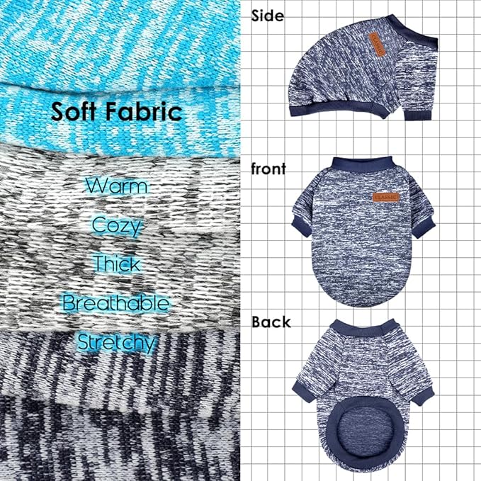 3 Pack Dog Sweaters for Small Dogs Girl Boy Winter Fleece Clothes Warm Soft Dog Sweatshirt Outfit for Dogs Cats Pet Apparel