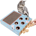 PAWISE 3-in-1 Interactive Cat Toy, Whack-A-Mole Cat Puzzle & Cat Scratching Board with Catnip, Cardboard Cat Scratcher Box for Indoor Cats, Kitten IQ Boost & Boredom Relief