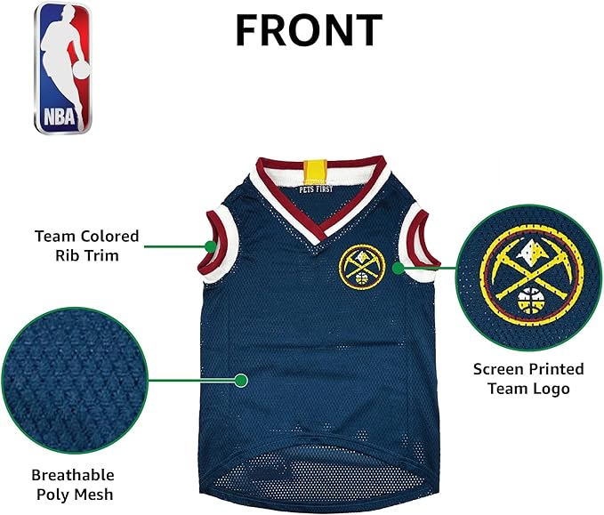 Pets First NBA Denver Nuggets Dog Jersey, X-Large - Tank Top Basketball Pet Jersey