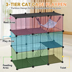 Cat Cage, 3-Tier DIY Catio Cat Enclosures, 36" x 16" x 36" Cat Playpen Indoor & Outdoor with Hammock, Detachable Metal Wire Kennel Cats Crate, 3x1x3 Exercise Place for 1-2 Kitten/Squirrel