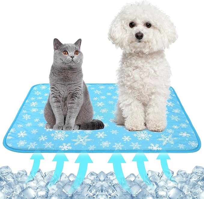 NACOCO Summer Pet Cooling Mat - Cat Dog Cushion Pad Sleeping Cool Snowflake Comfortable Soft for Pets Kids and Adults (Blue Snowflake, M)