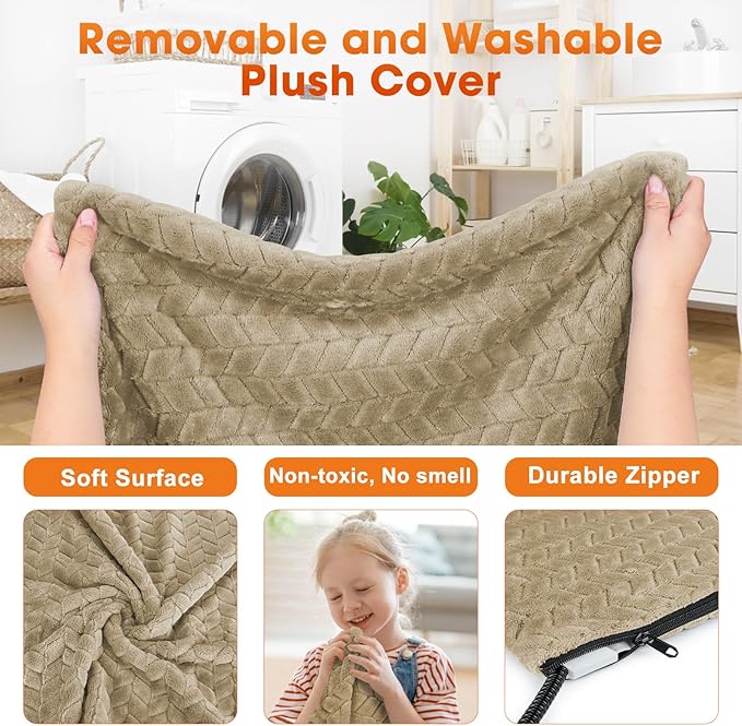 GASUR Heated Cat Bed, Waterproof Cat Heating Pad Indoor w/Timer, Temp Adjustable Pet Heating Pads for Cats Dogs, Auto Power-Off, Cats Warming Bed w/Remove Washable Cover, Anti-Chew,47''x28'', XLarge