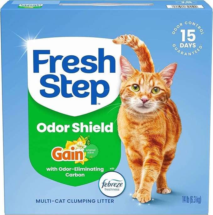 Fresh Step Clumping Litter With Febreze Freshness Gain Original Scent, Low-Dust Formula With Ammonia Block Technology, 14 lb. Box