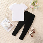 4-8T Toddler Girl Clothes Cat face print Short Sleeve Top+Pants Outfits Girl Spring and summer 2-Piece Set