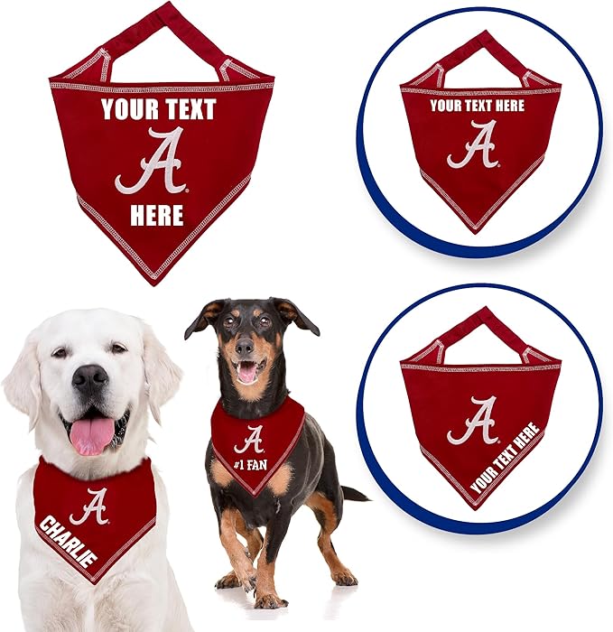 NCAA Alabama Crimson Tide Personalized Tie Bandana for Dogs & Cats, Size Small/Medium. Custom Dog Bandana Scarf Bib for Pet Cat Dog. The Ultimate Game-Day & Party Customizable Bandana