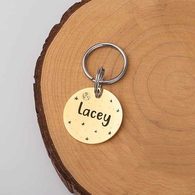 Anavia Small Size Dog Cat ID Tags, Small/XS Personalized Color Plated Stainless Steel Puppy Kitten Name Tags, Customized Engraved Nameplate Pet Collar Tag (Rose Gold, Round)