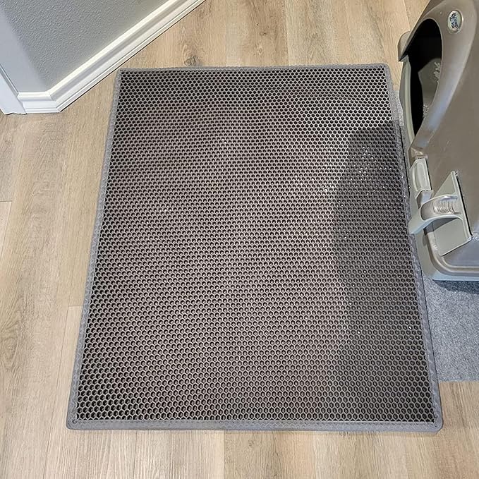 Cat Litter Box Mat: 36"x 30" Waterproof Kitty Cat Litter Trapping Mat, Easy-clean Double-layer Scatter Control Pad Rug (Grey)