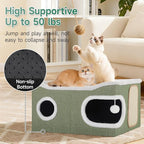 Cat Beds for Indoor Cats, Extra Wide Cat Cube House for Multi Cats, Foldable Cat Cave Hideaway with Arc-Edge Design & Oval Door, Double-Side Soft Cushion for All Seasons, 24"L x 17.7"D x 12.6"H, Green