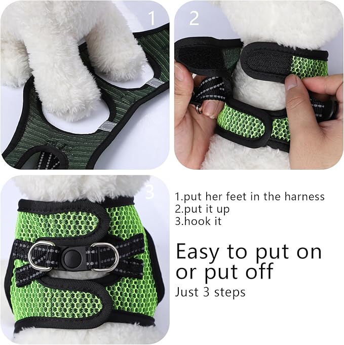 No Pull Small Dog Harness Tiny Dog Harness for Small Dogs Cats Chihuahua Harness Lightweight Extra Small Dog Harness Vest Reflective Step in Air Mesh Puppy Harness (Green, X-Small)