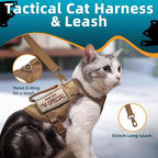 Tactical Cat Harness Khaki for Walking Esacpe Proof,Adjustable Soft Mesh Large Cat Vest with Rubber Handle Easy to Control,Molle Patches L