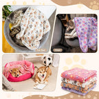 Tatuo 4 Pcs Dog Blanket for Pet Cat Blankets Indoor Puppy Teething Stuff Toys Paw Print Fleece Soft Blanket Sleep Mat for Guinea Pig Cage(White, Coffee, Pink, Purple,29 x 29 Inches,Round)