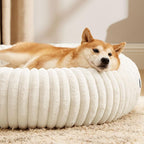 Bedsure ComfyFleece™ Donut Large Dog Bed - Washable Faux Fur with Corduroy Fleece & Anti Slip Bottom, Round Pet Bed with Removable Cover, Cream, 36x36x8 inches