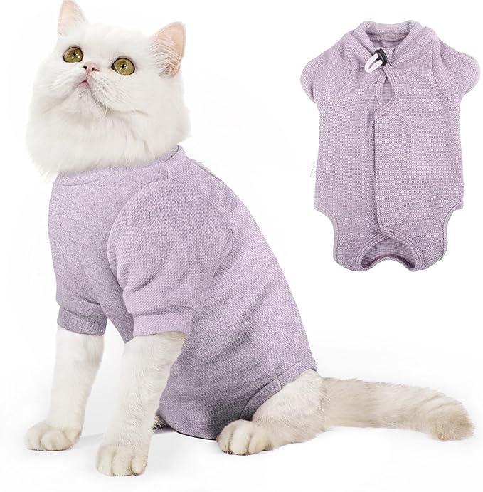 Dotoner Cat Surgery Recovery Suit for Female Male Anti-Licking Pet Surgical Pajamas Long Sleeve Prevent Shedding Cat Spay Recovery Suit&E Collar Alternative Bodysuit for Cats