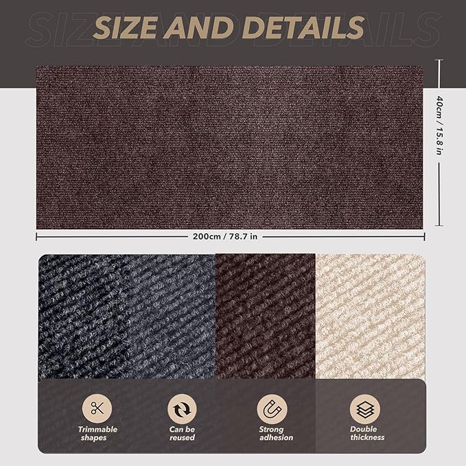78.7"X15.8" Cat Scratching Mat, Self-Adhesive Cat Scratch Carpet, DIY Cats Scratch Furniture Protector for Couch, Sofa, Wall & Door, Durable Furniture Guards Couch Scratcher from Cats Claws (Brown)