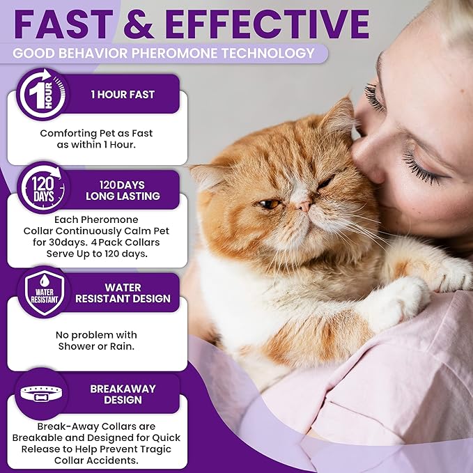 4 Pack Calming Collars for Cats: Pheromone Cat Calming Collars for Cats, Helps Promote Relaxation and Comfort