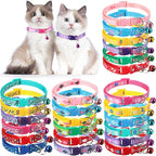Yunsailing 24 Pcs Cat Collars with Bells for Litter Cat Puppy Soft Nylon Whelping Adjustable Reflective Kitten Collars for Newborn Pets Dogs Kitten, Assorted Colors(Cute Pattern)