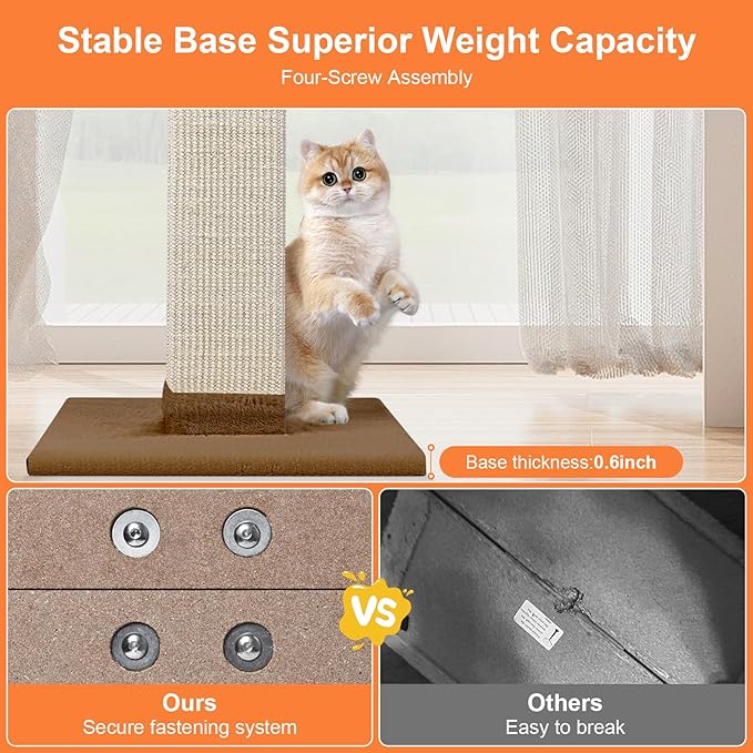 Cat Scratching Post 33 Inch Nature Sisal Cat Scratch Post for Indoor Cats, Large Cat Scratcher Protect Your Furniture, for All Breeds Brown