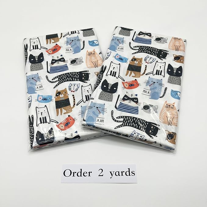 1 Yard (Pre-Cut) 43" x 36" (109cm x 92cm) Premium Floral Cotton Quilting Sewing Fabric, DIY Sewing Patchwork Supplies for Face mask Clothing Handmade Craft&Home Decoration (Cute cat 6)