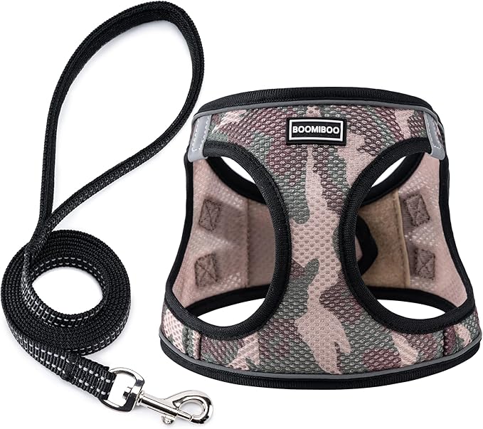Dog Harness with Leash Set, No Pull Adjustable Reflective Step-in Puppy Pet Vest Harnesses for Small Medium Large Dogs and Cats,Camo Set L