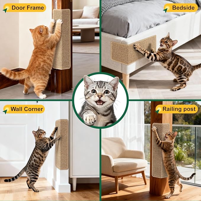 Corner Cat Scratcher | Cat Scratchers Wall Mounted with Faux Sisal & Carpet Pad, 23.6x11.8 Inch Furniture Protector for Indoor Cats to Protect Couches & Walls