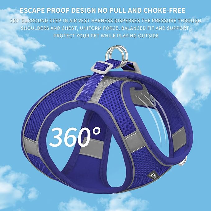 AIITLE No Pull Dog Harness and Leash Set, Step in Adjustable Dog Harness with Padded Vest for All Weather, Dog Leash with Soft Padded Handle, Easy to Put on Small and Medium Dogs Royal Blue S