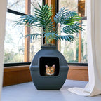 Good Pet Stuff Hidden Litter Box Planter, Decorative Cat Litter Enclosure with Carbon Filter, Artificial Plant, Easy Clean, Indoor Design, Courtyard Square Style, Base Kit, Black Suede