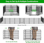Heavy Duty Dog Playpen: 8 Steel Panels 47" Height, Square Steel Pipe with Reinforced Crossbars, 18FT 25 Sq.ft Portable Fence for Yard RV Camping, Snowy Black