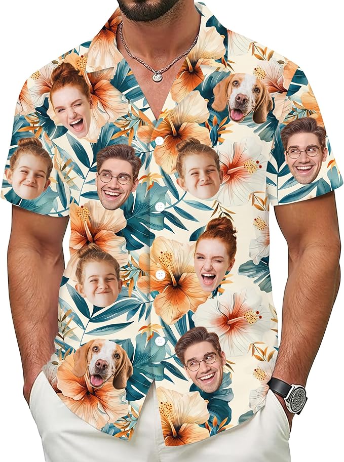 Custom Hawaiian Shirt with Face for Men Women Youth Kid, Personalized Hawaiian Shirts with Face Logo Photo Picture