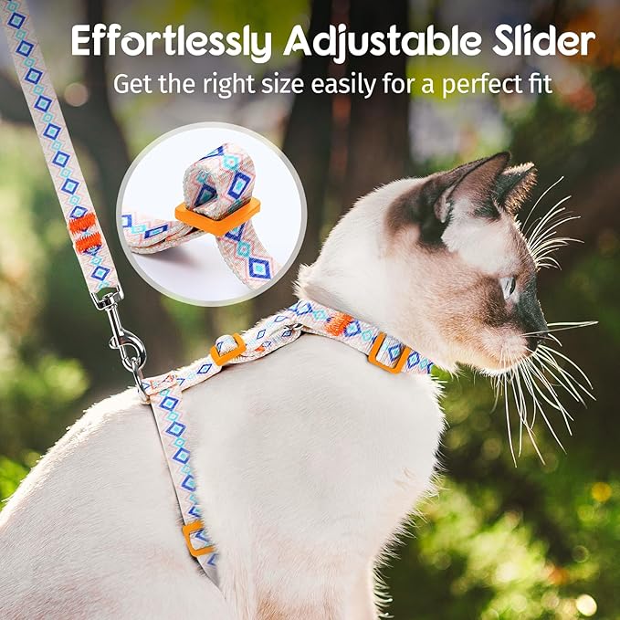 Dooradar Cat Harness and Leash, Escape Proof Adjustable Kitten Vest, Lightweight Soft Pet Straps, Easy Wearing for Small Medium Kitty Safe Walking Travel Control, White, M