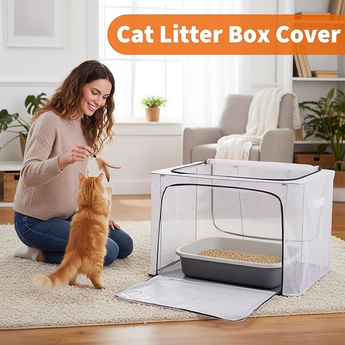Cat Litter Box Cover with Front and Top Flip-Up Lid,Foldable Waterprof Cat Litter Cover for Odor Control,Easy Access(24x17x16inch)