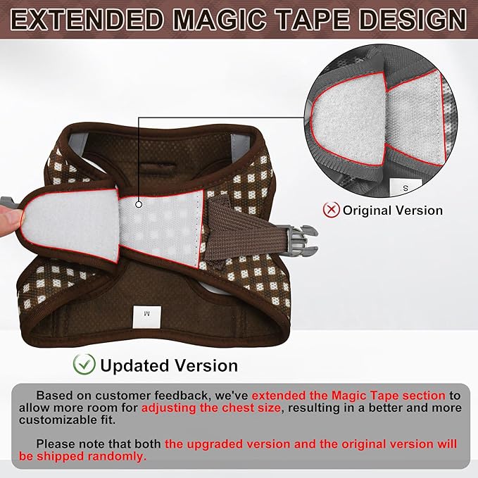 AIITLE No Pull Dog Harness and Leash Set, Step in No Chock Soft Mesh Dog Harnesses Reflective for Extra-Small Puppy Dogs and Cats, Plaid Dog Vest Harness for Pets Chocolate XXS