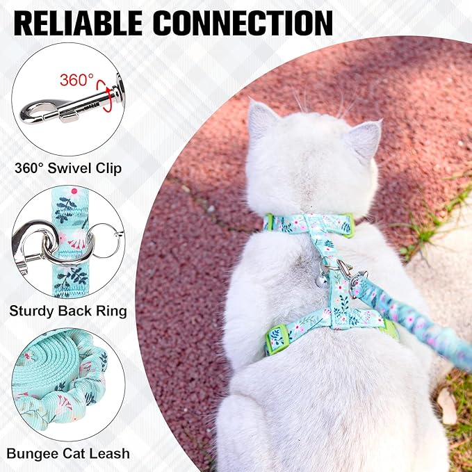 BEAUTYZOO Cat Harness and Leash Set Escape Proof for Walking, Kitten Soft Adjustable Vest Harnesses for Small Medium Large Cats, Easy Control Breathable Plaid Ribbon Nylon for Outdoor Indoor Use