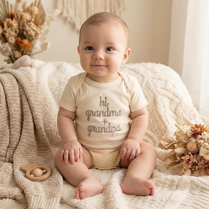 COUPLEHOODIES Personalized Baby Onesie Bodysuit – Custom Embroidery Gift for Pregnancy Reveal Baby Shower or First Grandchild