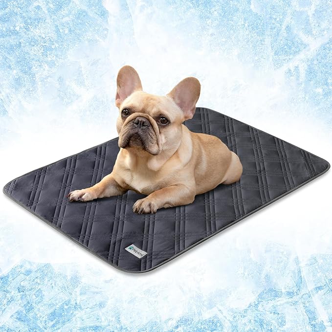 PetAmi Waterproof Cooling Mat for Dog, Premium Pet Cooling Blanket for Bed Crate, Anti Slip Indoor Dog Cool Pad for Sleeping, Q-MAX Small Medium Sofa Couch Cover Mat for Cat, Grey, 29x40