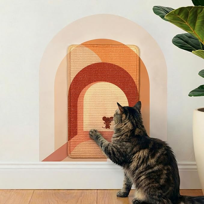 Wall Mounted Cat Scratcher – Removable Cat Scratch Pad for Wall with Sisal Mat and Protective Art Decal – Large No-Drill Wall Scratcher for Indoor Cats – Scratching Board Wall Protector