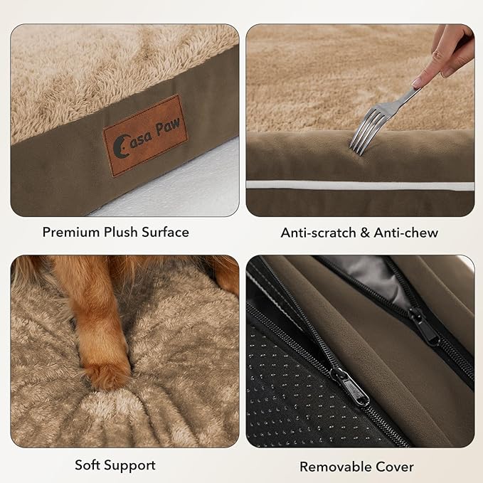 Orthopedic Dog Beds for Large Sized Dogs, Waterproof Egg Crate Foam Medium Dog Couch Beds for Crate 35x22Inch, Washable Pet Beds with Removable Cover and Nonskid Bottom, Brown