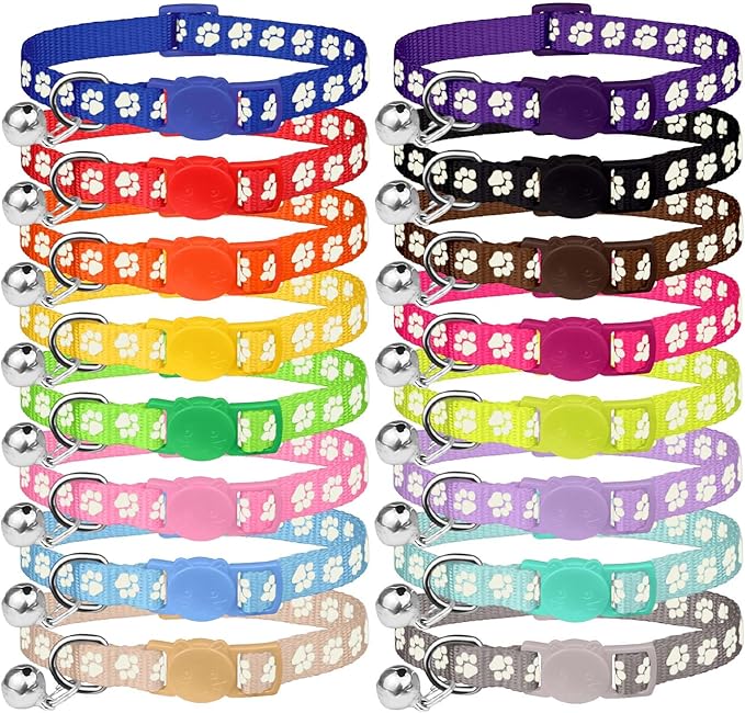 16 PCS Breakaway Cat Collars,Kitten Collar with Bell Cat Collars for Boy Girl Cats Breakaway Collar for Cats Glow in The Dark 7.5-12.6 Inch