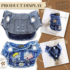 Cool Dog Jean Jacket Small Puppy Outfits Frenchie Clothes Denim Coats for Small Medium Dogs Cats Boys Girls Pet Vest Dog Shirt Clothing Doggy Costume (Blue Print, XS（Suggest 2-4 lbs）)