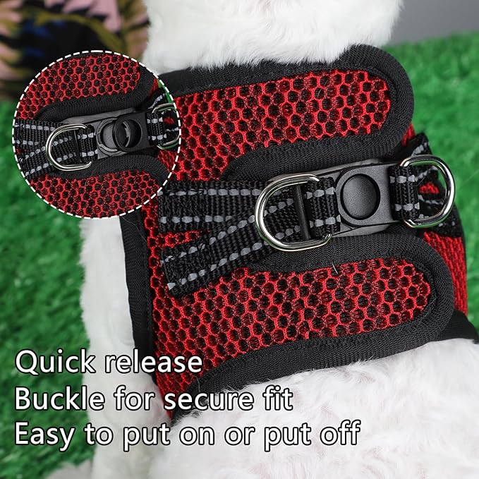 Dog Harness for Medium Dogs Chihuahua Harness Tiny Dog Harness for Cats Dogs Adjustable Reflective Pet Harness Small Cat Harness (Red, Medium)