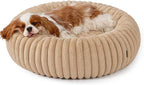 Bedsure ComfyFleece™ Donut Medium Dog Bed - Washable Faux Fur with Corduroy Fleece & Anti Slip Bottom, Round Pet Bed with Removable Cover, Sandy Beige, 30x30x8 inches