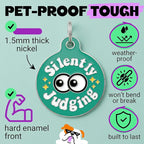 Bad Tags Personalized Dog and Cat ID Tags in 25+ Designs and 2 Sizes - 5 Lines of Custom Engraved Text - Funny Cute Personalized Pet Tags (Silently Judging - Green, Large (1.25 inch))