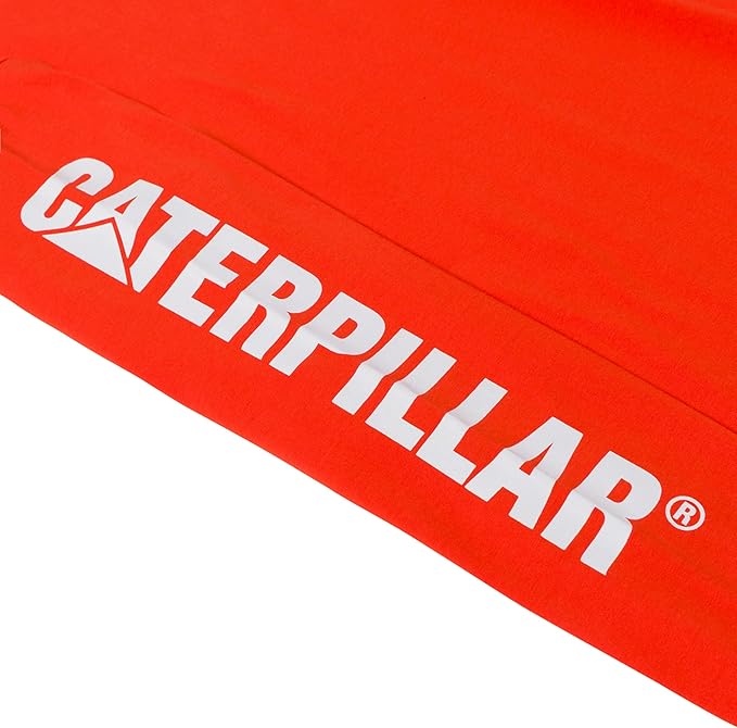 Caterpillar Trademark Banner Long Sleeve Tee Shirts for Men with Center Back Neck Wire Management Loop and Cat Workwear Logo