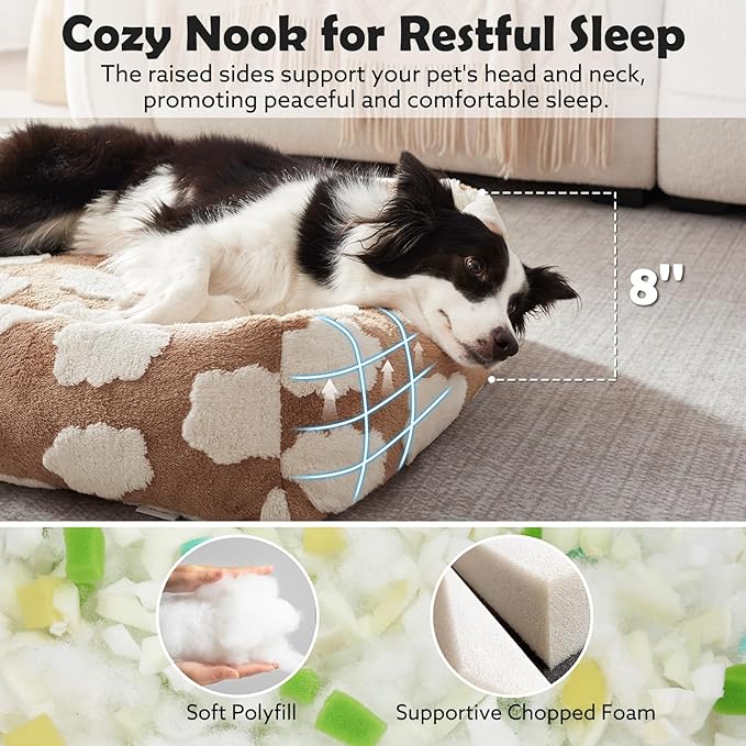 JOEJOY Medium Dog Bed Medium Size Dog, Rectangle Washable Orthopedic Pet Bed with Removable Zipper Cover, Cute Soft Calming Puppy Pet Bed with Jacquard Shaggy Plush & Non Skid Bottom