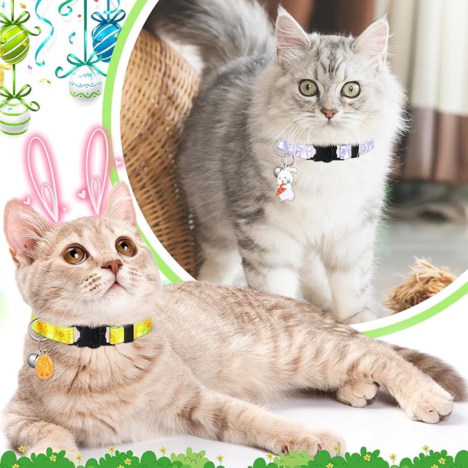 8 Pcs St. Patrick's Day Adjustable Cat Collar Easter Cat Collar with Bell Plastic Buckle Valentines Holiday Puppy Gift for Pet Kitten Puppy(Bunny)