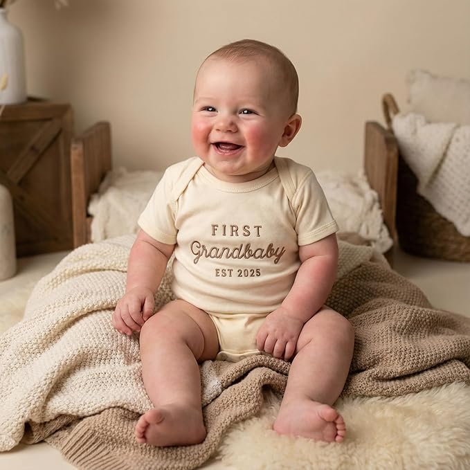COUPLEHOODIES Personalized Baby Onesie Bodysuit – Custom Embroidery Gift for Pregnancy Reveal Baby Shower or First Grandchild