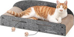 FUKUMARU 26 Inch Cat Scratcher Bed, 2 Reversible Cardboard Cat Scratch Pads Refill for Indoor Cats, Durable Large Cats Scratching Bed Sofa Couch Lounger with Fun Toys, Furniture Protector, Grey