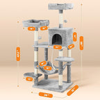 Yaheetech 59in Cat Tree for Multiple Cats, Multi-Level Activity Tower w/Hammock, Condo, Perches, Extended Platforms for Climbing & Jumping –Heavy Duty Cat Tower w/Scratching Posts & Dangling Balls