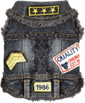 Cool Dog Jean Jacket Small Puppy Outfits Frenchie Clothes Denim Coats for Small Medium Dogs Cats Boys Girls Pet Vest Dog Shirt Clothing Doggy Costume (Black Print, XXL（Suggest 15-20 lbs）)
